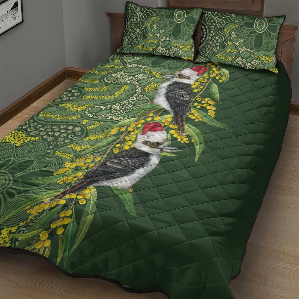 Aussie Kokaburra Golden Wattle Christmas Quilt Bed Set Aboriginal Dots Painting Green Motif - Aussie Hoodie