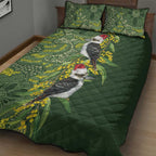 Aussie Kokaburra Golden Wattle Christmas Quilt Bed Set Aboriginal Dots Painting Green Motif - Aussie Hoodie