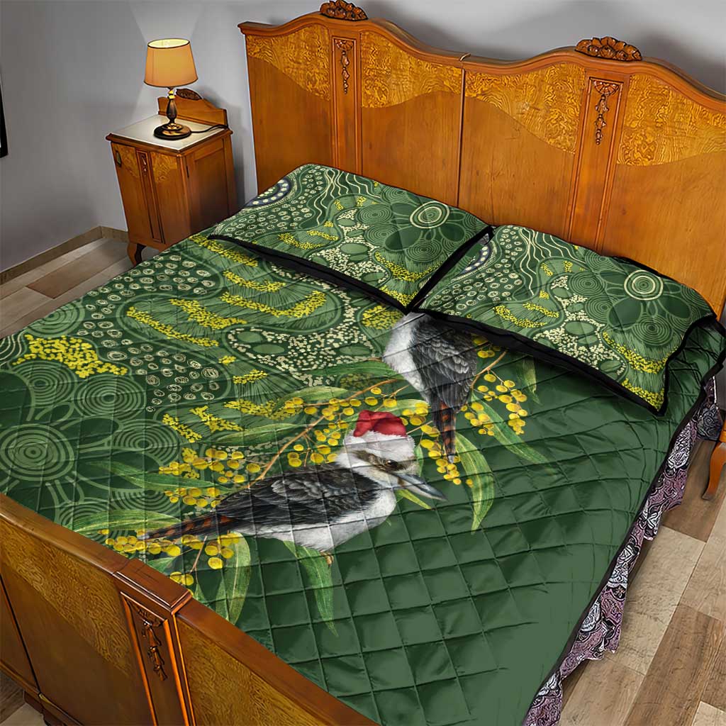 Aussie Kokaburra Golden Wattle Christmas Quilt Bed Set Aboriginal Dots Painting Green Motif - Aussie Hoodie