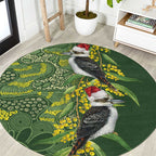 Aussie Kokaburra Golden Wattle Christmas Round Carpet Aboriginal Dots Painting Green Motif - Aussie Hoodie