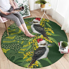 Aussie Kokaburra Golden Wattle Christmas Round Carpet Aboriginal Dots Painting Green Motif - Aussie Hoodie