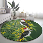 Aussie Kokaburra Golden Wattle Christmas Round Carpet Aboriginal Dots Painting Green Motif - Aussie Hoodie