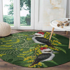 Aussie Kokaburra Golden Wattle Christmas Round Carpet Aboriginal Dots Painting Green Motif - Aussie Hoodie