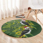 Aussie Kokaburra Golden Wattle Christmas Round Carpet Aboriginal Dots Painting Green Motif - Aussie Hoodie