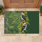 Aussie Kokaburra Golden Wattle Christmas Rubber Doormat Aboriginal Dots Painting Green Motif - Aussie Hoodie