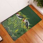 Aussie Kokaburra Golden Wattle Christmas Rubber Doormat Aboriginal Dots Painting Green Motif - Aussie Hoodie