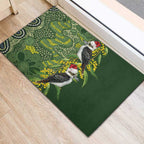 Aussie Kokaburra Golden Wattle Christmas Rubber Doormat Aboriginal Dots Painting Green Motif - Aussie Hoodie