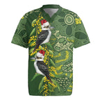 Aussie Kokaburra Golden Wattle Christmas Rugby Jersey Aboriginal Dots Painting Green Motif - Aussie Hoodie