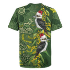 Aussie Kokaburra Golden Wattle Christmas Rugby Jersey Aboriginal Dots Painting Green Motif - Aussie Hoodie