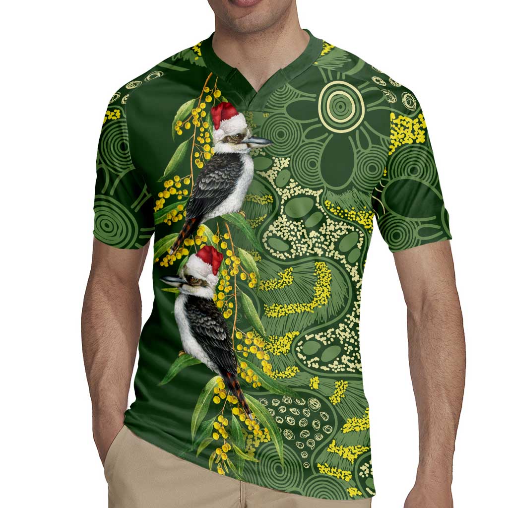 Aussie Kokaburra Golden Wattle Christmas Rugby Jersey Aboriginal Dots Painting Green Motif - Aussie Hoodie
