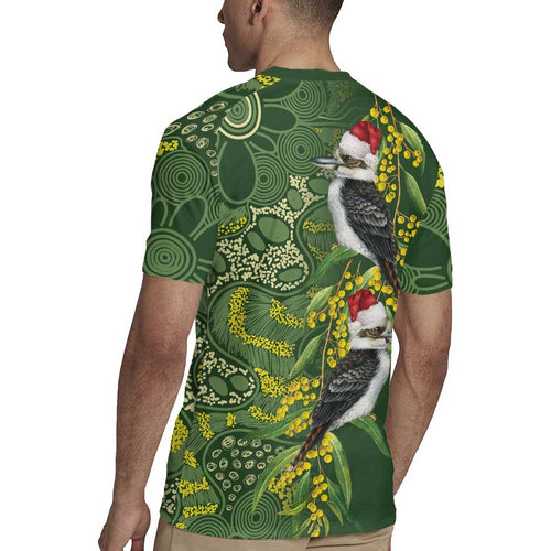 Aussie Kokaburra Golden Wattle Christmas Rugby Jersey Aboriginal Dots Painting Green Motif - Aussie Hoodie