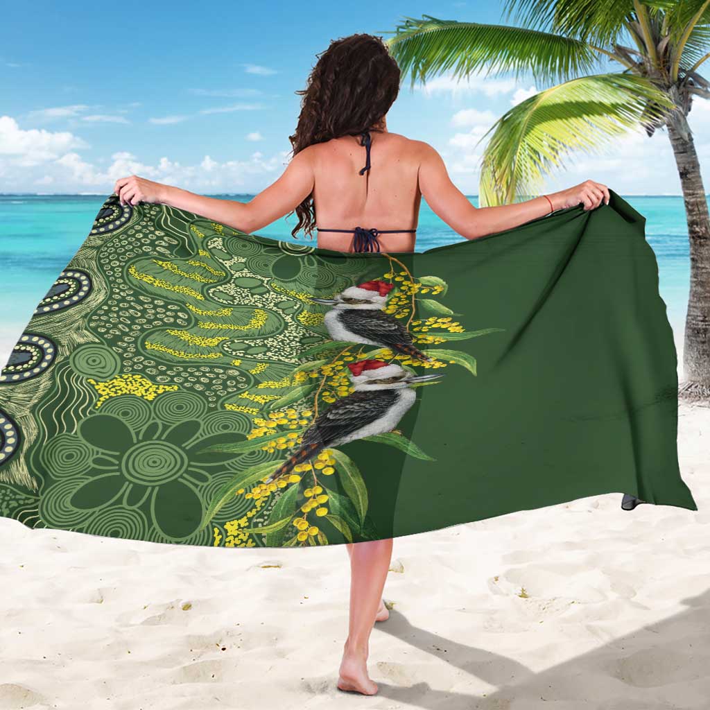 Aussie Kokaburra Golden Wattle Christmas Sarong Aboriginal Dots Painting Green Motif - Aussie Hoodie