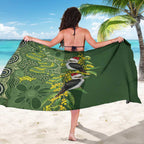 Aussie Kokaburra Golden Wattle Christmas Sarong Aboriginal Dots Painting Green Motif - Aussie Hoodie
