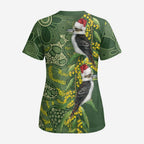 Aussie Kokaburra Golden Wattle Christmas Scrub Top Aboriginal Dots Painting Green Motif - Aussie Hoodie