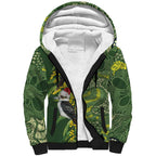 Aussie Kokaburra Golden Wattle Christmas Sherpa Hoodie Aboriginal Dots Painting Green Motif - Aussie Hoodie