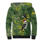 Aussie Kokaburra Golden Wattle Christmas Sherpa Hoodie Aboriginal Dots Painting Green Motif - Aussie Hoodie