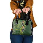Aussie Kokaburra Golden Wattle Christmas Shoulder Handbag Aboriginal Dots Painting Green Motif - Aussie Hoodie