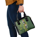 Aussie Kokaburra Golden Wattle Christmas Shoulder Handbag Aboriginal Dots Painting Green Motif - Aussie Hoodie