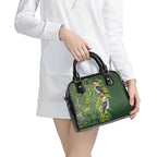 Aussie Kokaburra Golden Wattle Christmas Shoulder Handbag Aboriginal Dots Painting Green Motif - Aussie Hoodie