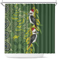 Aussie Kokaburra Golden Wattle Christmas Shower Curtain Aboriginal Dots Painting Green Motif - Aussie Hoodie