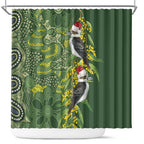 Aussie Kokaburra Golden Wattle Christmas Shower Curtain Aboriginal Dots Painting Green Motif - Aussie Hoodie