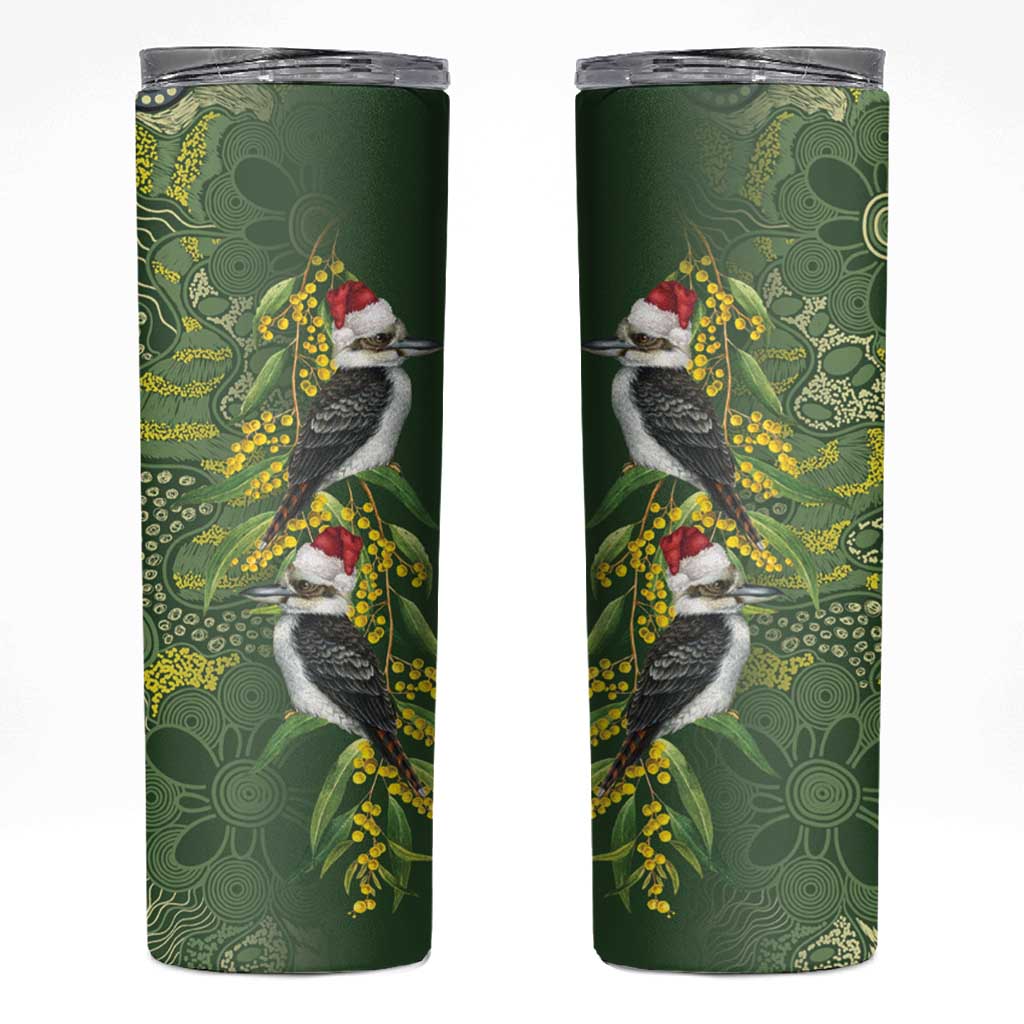 Aussie Kokaburra Golden Wattle Christmas Skinny Tumbler Aboriginal Dots Painting Green Motif - Aussie Hoodie
