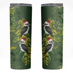 Aussie Kokaburra Golden Wattle Christmas Skinny Tumbler Aboriginal Dots Painting Green Motif - Aussie Hoodie