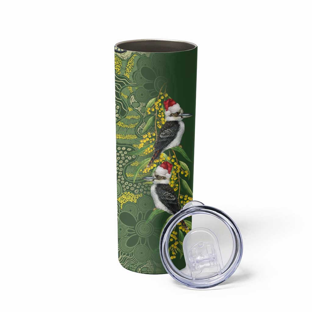 Aussie Kokaburra Golden Wattle Christmas Skinny Tumbler Aboriginal Dots Painting Green Motif - Aussie Hoodie