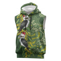 Aussie Kokaburra Golden Wattle Christmas Sleeveless Hoodie Aboriginal Dots Painting Green Motif - Aussie Hoodie