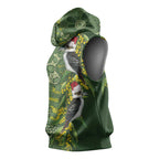 Aussie Kokaburra Golden Wattle Christmas Sleeveless Hoodie Aboriginal Dots Painting Green Motif - Aussie Hoodie