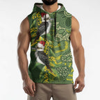 Aussie Kokaburra Golden Wattle Christmas Sleeveless Hoodie Aboriginal Dots Painting Green Motif - Aussie Hoodie