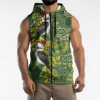 Aussie Kokaburra Golden Wattle Christmas Sleeveless Zip Hoodie Aboriginal Dots Painting Green Motif LT9