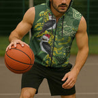 Aussie Kokaburra Golden Wattle Christmas Sleeveless Zip Hoodie Aboriginal Dots Painting Green Motif LT9