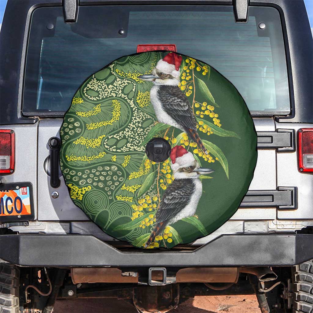 Aussie Kokaburra Golden Wattle Christmas Spare Tire Cover Aboriginal Dots Painting Green Motif - Aussie Hoodie