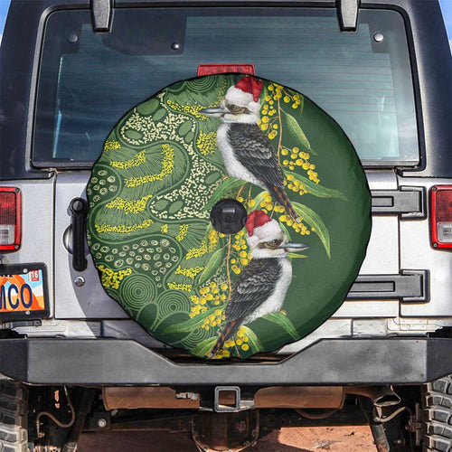 Aussie Kokaburra Golden Wattle Christmas Spare Tire Cover Aboriginal Dots Painting Green Motif - Aussie Hoodie