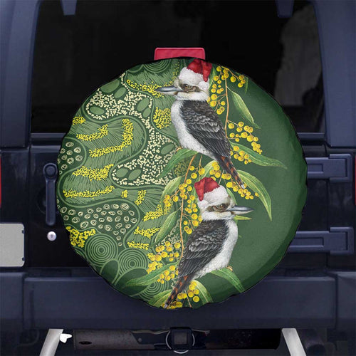 Aussie Kokaburra Golden Wattle Christmas Spare Tire Cover Aboriginal Dots Painting Green Motif - Aussie Hoodie