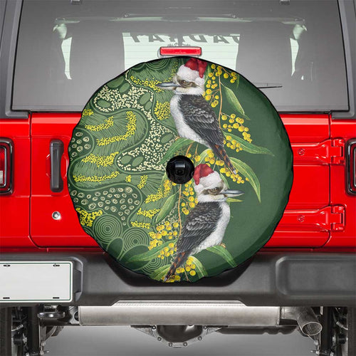 Aussie Kokaburra Golden Wattle Christmas Spare Tire Cover Aboriginal Dots Painting Green Motif - Aussie Hoodie