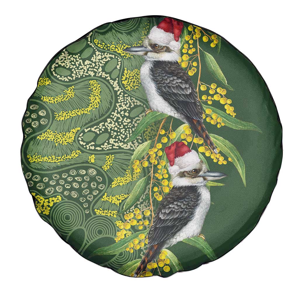 Aussie Kokaburra Golden Wattle Christmas Spare Tire Cover Aboriginal Dots Painting Green Motif - Aussie Hoodie