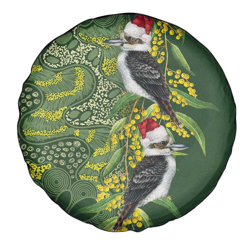 Aussie Kokaburra Golden Wattle Christmas Spare Tire Cover Aboriginal Dots Painting Green Motif - Aussie Hoodie