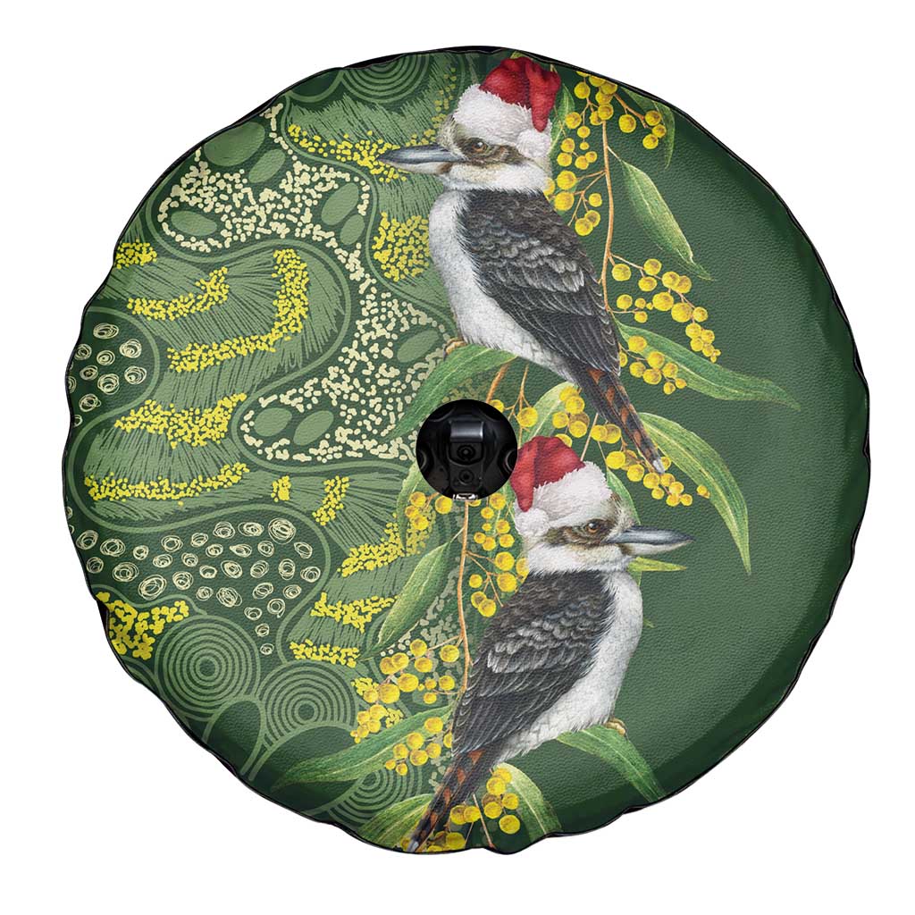 Aussie Kokaburra Golden Wattle Christmas Spare Tire Cover Aboriginal Dots Painting Green Motif - Aussie Hoodie