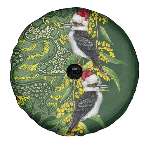 Aussie Kokaburra Golden Wattle Christmas Spare Tire Cover Aboriginal Dots Painting Green Motif - Aussie Hoodie