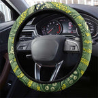 Aussie Kokaburra Golden Wattle Christmas Steering Wheel Cover Aboriginal Dots Painting Green Motif - Aussie Hoodie