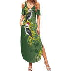 Aussie Kokaburra Golden Wattle Christmas Summer Maxi Dress Aboriginal Dots Painting Green Motif - Aussie Hoodie