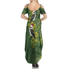Aussie Kokaburra Golden Wattle Christmas Summer Maxi Dress Aboriginal Dots Painting Green Motif - Aussie Hoodie