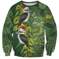 Aussie Kokaburra Golden Wattle Christmas Sweatshirt Aboriginal Dots Painting Green Motif - Aussie Hoodie