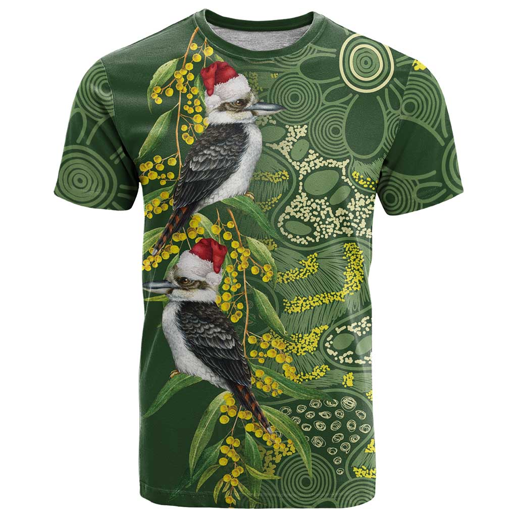 Aussie Kokaburra Golden Wattle Christmas T Shirt Aboriginal Dots Painting Green Motif - Aussie Hoodie
