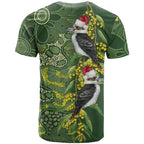 Aussie Kokaburra Golden Wattle Christmas T Shirt Aboriginal Dots Painting Green Motif - Aussie Hoodie
