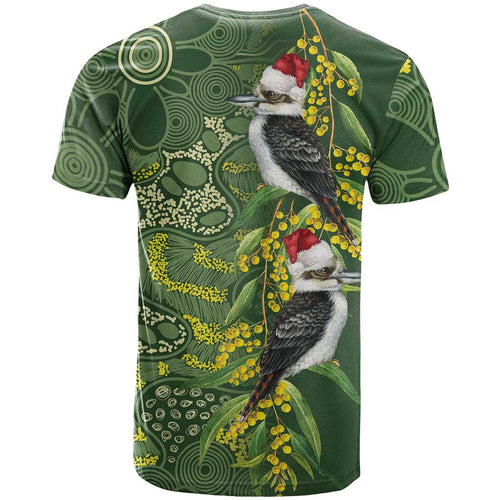 Aussie Kokaburra Golden Wattle Christmas T Shirt Aboriginal Dots Painting Green Motif - Aussie Hoodie