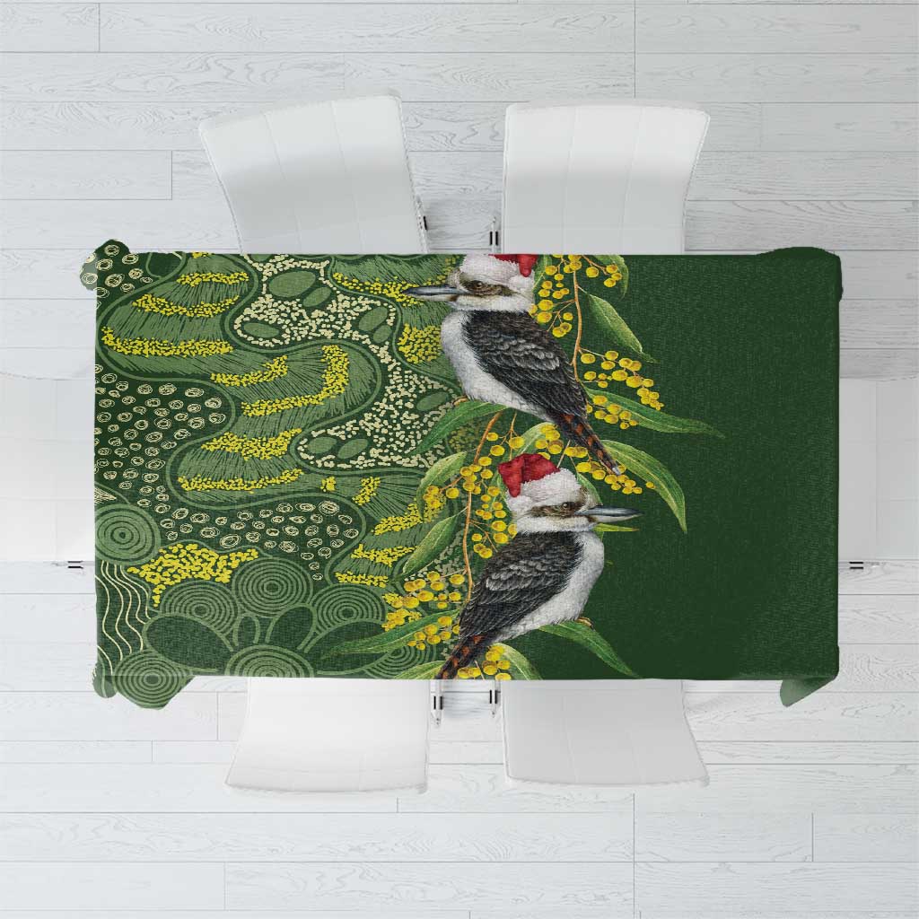 Aussie Kokaburra Golden Wattle Christmas Tablecloth Aboriginal Dots Painting Green Motif - Aussie Hoodie