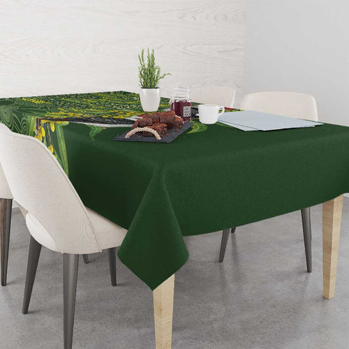 Aussie Kokaburra Golden Wattle Christmas Tablecloth Aboriginal Dots Painting Green Motif - Aussie Hoodie